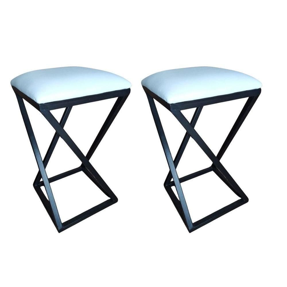 2 Banquetas Banco Estofada E Ferro Branco