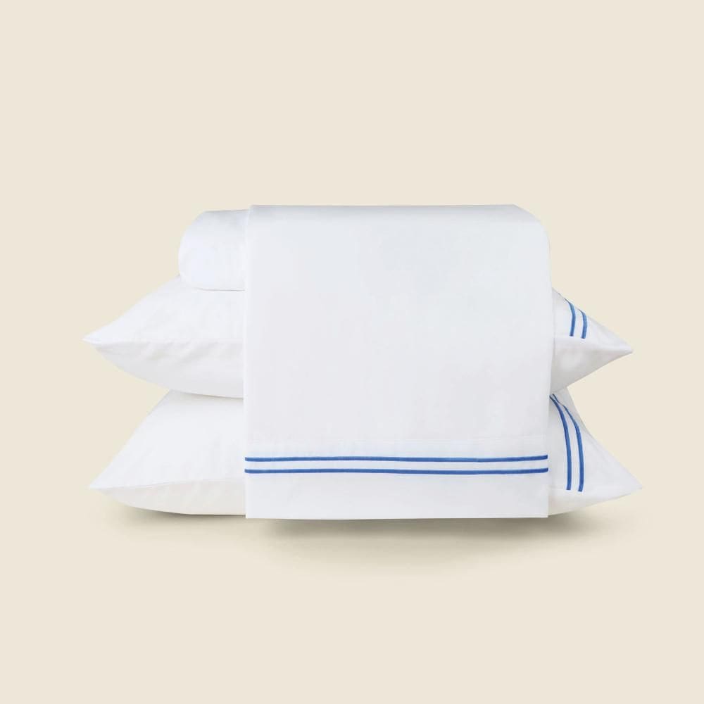 Jogo de Cama Lines Microfibra Branco com Bordado Azul - A\\CASA