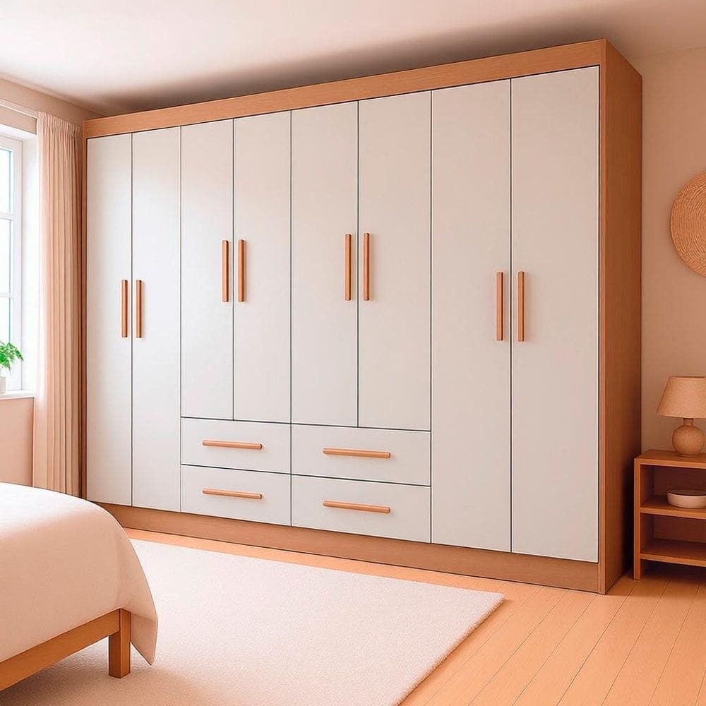 Guarda-Roupa Casal Lite 8 Portas 4 Gavetas Off White e Nature