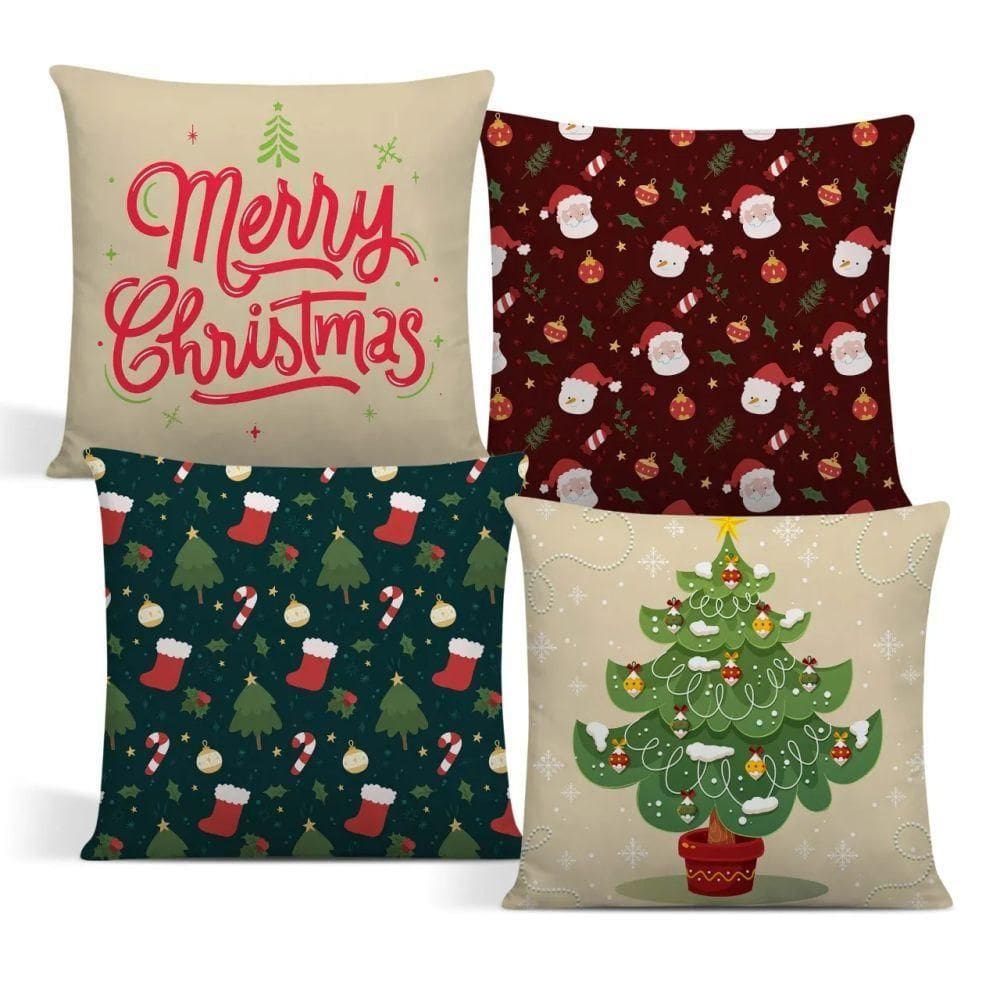 Capa De Almofada De Natal Com Zíper 43cm X 43cm Kit 04 Peças Natal 11