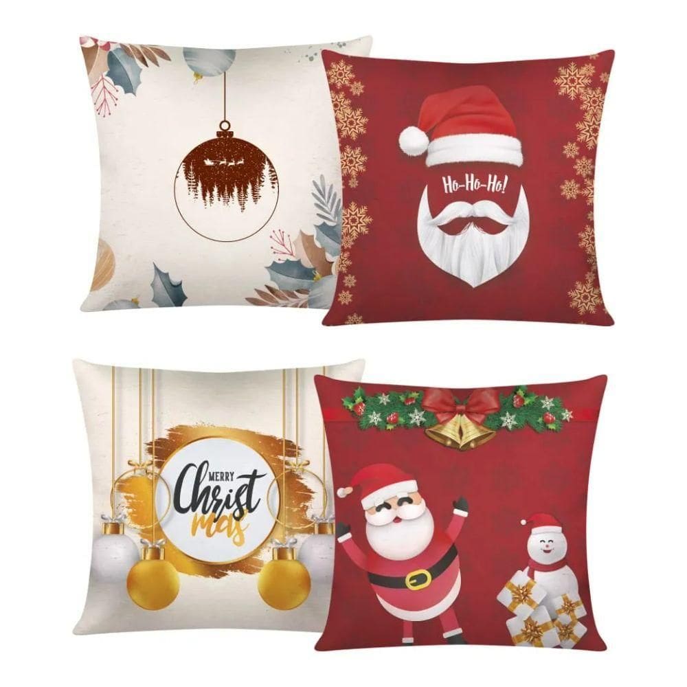 Capa De Almofada De Natal Com Zíper 43cm X 43cm Kit 04 Peças Natal 16