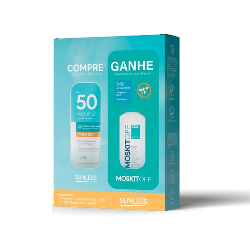 Protetor Solar Sunless FPS 50 120g e Repelente Kids 100ml