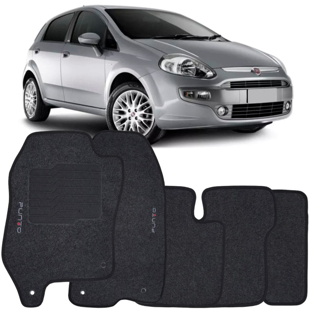 Jogo de Tapete Automotivo Carpete Fiat Punto 2013 à 2018 Soft Logo Bordado Grafite 5 Peças
