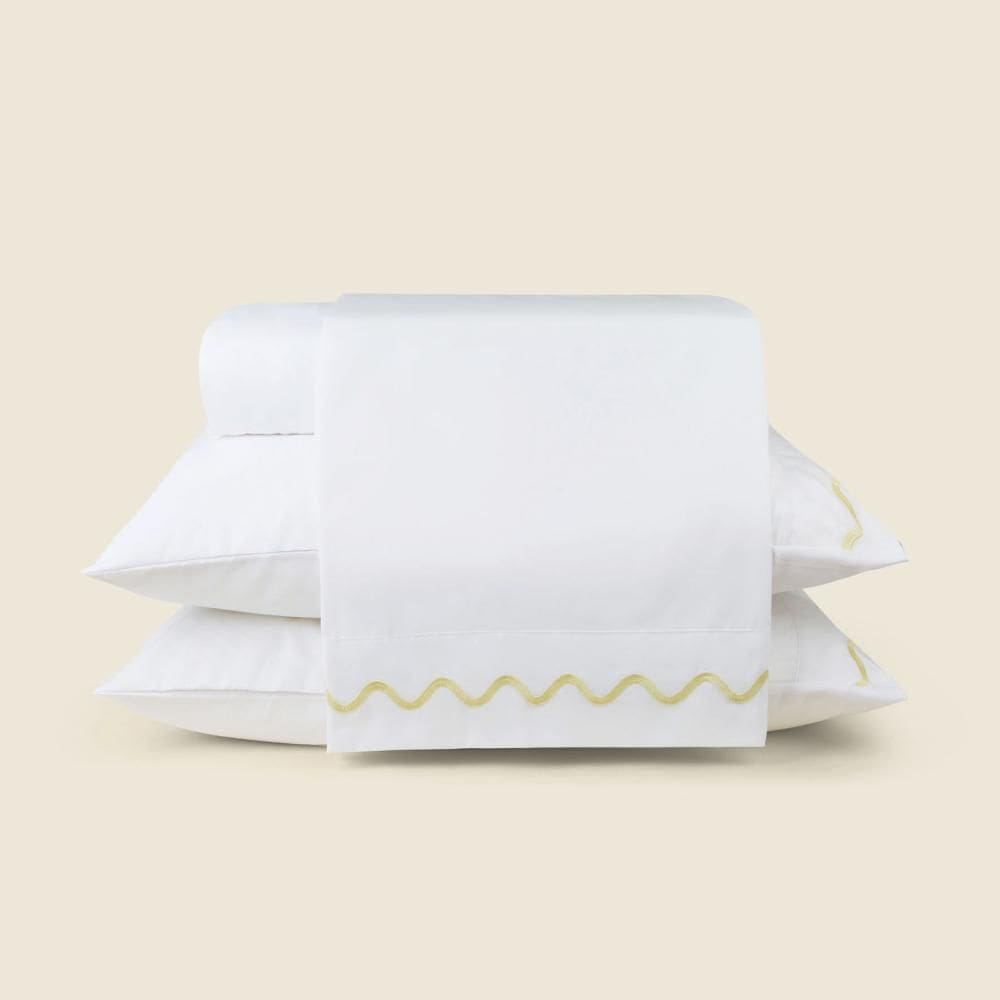 Jogo de Cama Lines Microfibra Branco com Bordado Amarelo - A\\CASA