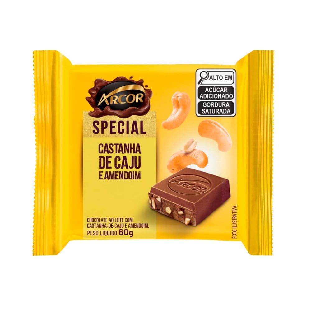 Chocolate Arcor Special Castanha de Caju e Amendoim 60g