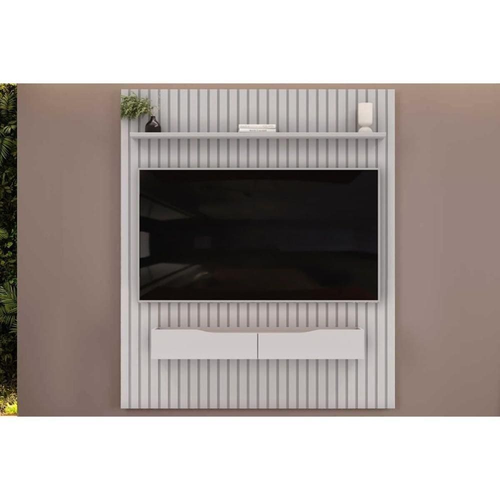 Rack Bancada C/ Painel P/ Tv Até 65 Pol Pratic Ripado 2 Gavetas 183x240cm Bali - Dj Móveis