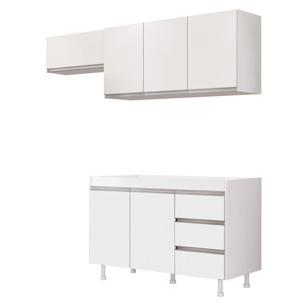 Cozinha Planejada Lux 3 Peças mdf Balcão Gabinete Sem Tampo 119cm 3 Gavetas Branco - Abmaza