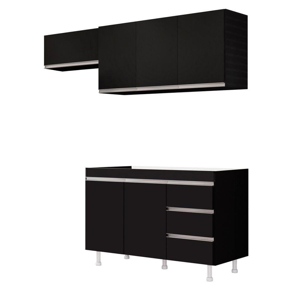 Cozinha Planejada Lux 3 Peças mdf Balcão Gabinete Sem Tampo 119cm 3 Gavetas Preto - Abmaza
