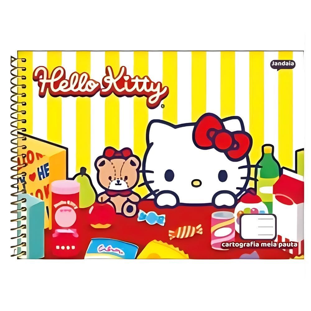Caderno Espiral Meia Pauta Hello Kitty 40 Folhas Grossa Gramatura 150g/m² - Jandaia