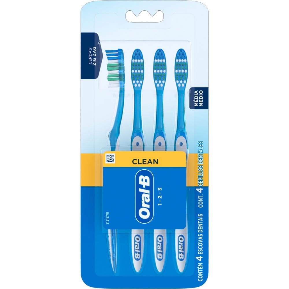 Escova Dental Oral-B 123 Média Clean 4 unidades