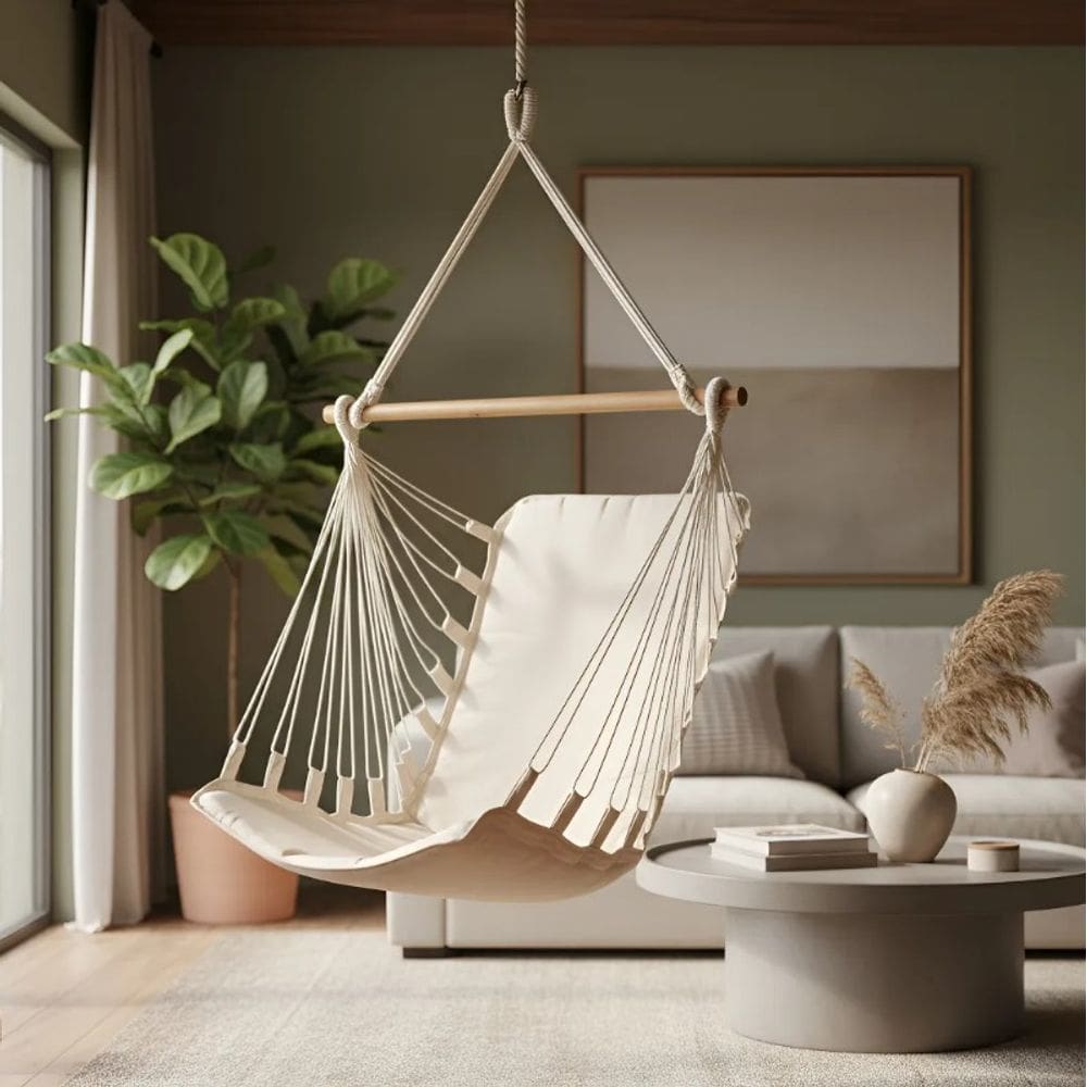 Cadeira de Balanço Acolchoada Suspensa Rede de Teto