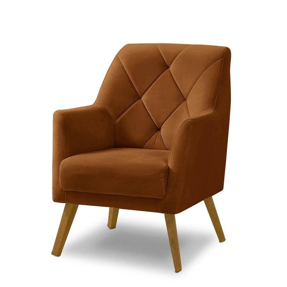 Poltrona Decorativa Bordada Magali Veludo Laranjado Lansofbr