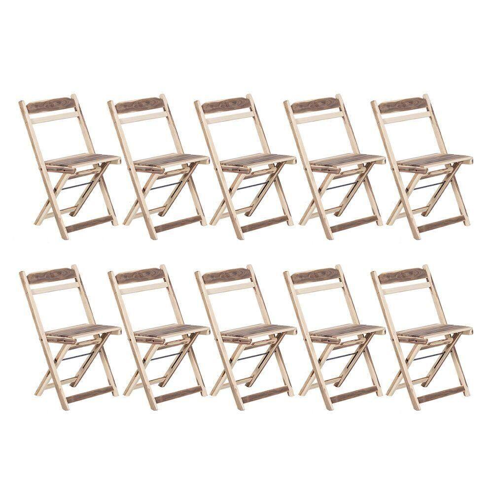 Kit 10 Cadeiras Dobrável Madeira Maciça Ypê Perfeita Para Ambientes Externos E Cobertos Natural