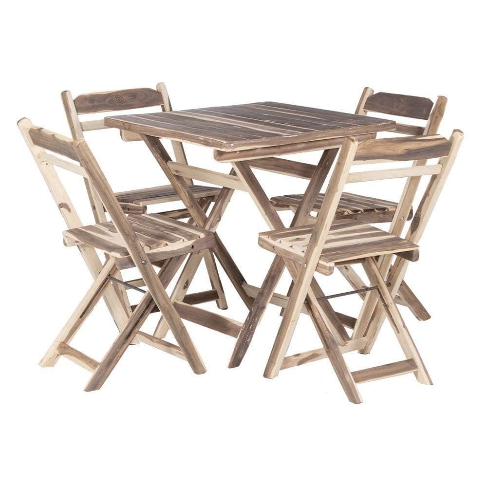 Kit Mesa Dobrável Com 4 Cadeiras 100% Madeira De Lei Ypê Natural