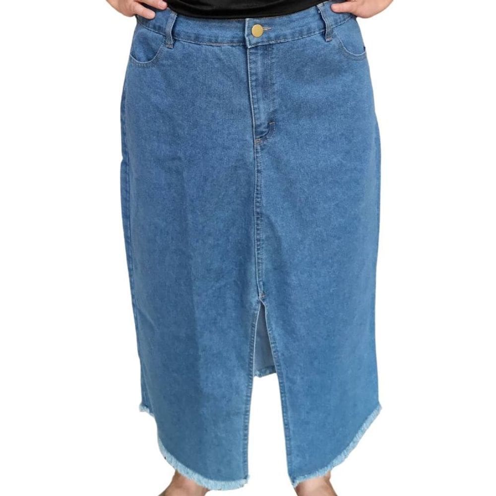 Saia Feminina Longa Jeans Fenda Appe Plus Size