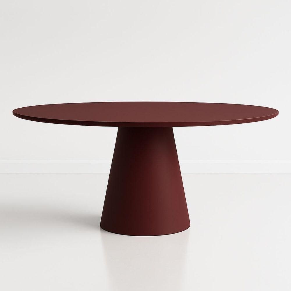 Mesa De Jantar Cone Oval 137x90 Cm Laca Vinho Marsala