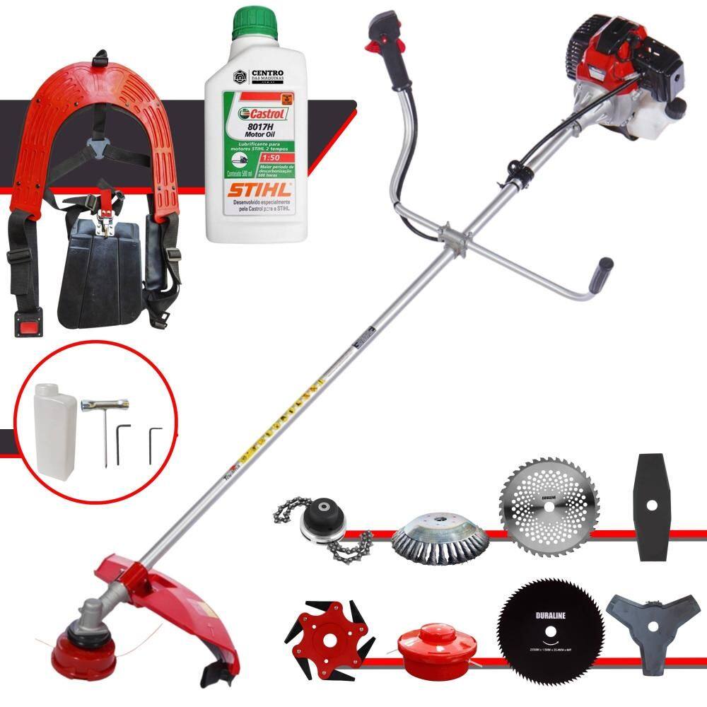 Roçadeira Com Sistema Anti-Vibração Toyama RT43L À Gasolina 43cc 1,7HP de Potência Alta Rotação Com Carretel + Kit 7 Opções de Cortes + ÓLEO STIHL 2T