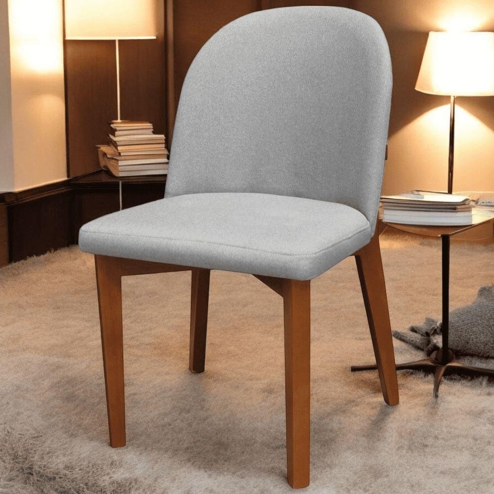 Cadeira De Jantar Madeira Maciça Duda Com Estofamento Linho Cinza- Mabe Magazine