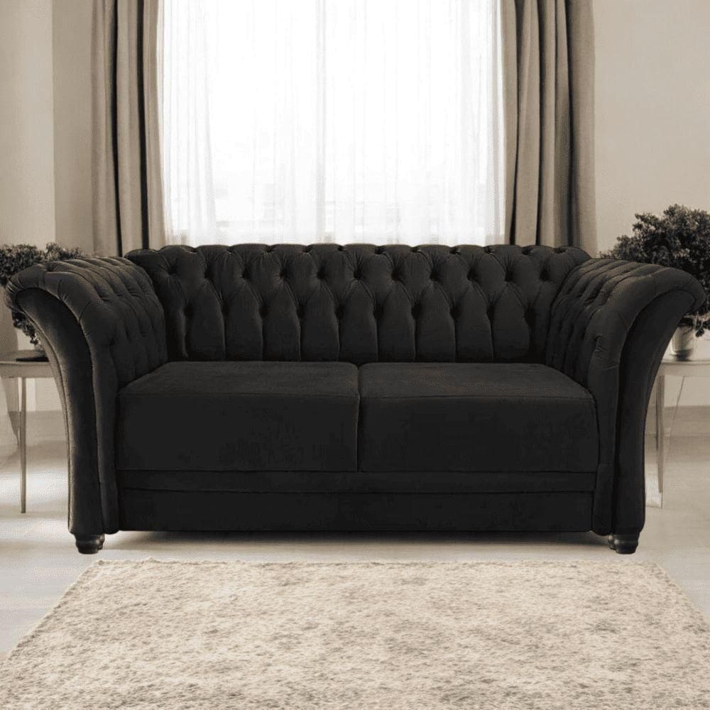 Sofá Recamier Divã Chesterfield 185cm Sofia Suede Preto Capitonê- Mabe Magazine