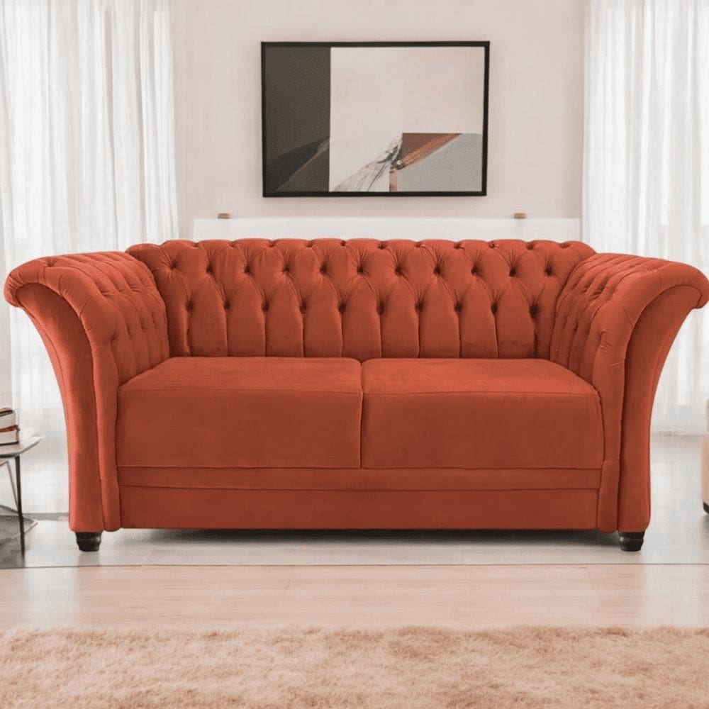 Sofá Recamier Divã Chesterfield 175cm Sofia Suede Terracota Capitonê- Mabe Magazine