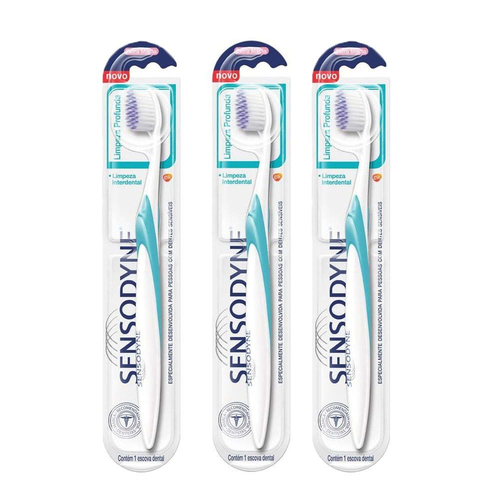 Kit 3 Escova Dental Sensodyne Limpeza Profunda Extra Macia Dentes Sensíveis 1 Unidade