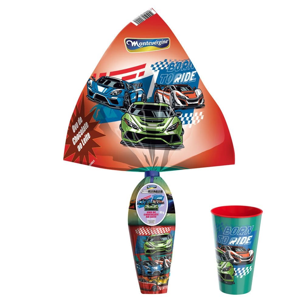 Ovo de Páscoa Montevérgine Carros Born To Ride Chocolate Ao Leite com Copo 80g