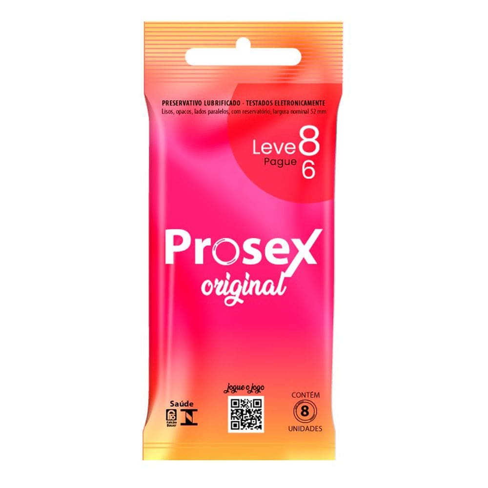 Preservativo Prosex Lubrificado Leve 8 Pague 6 Unidades