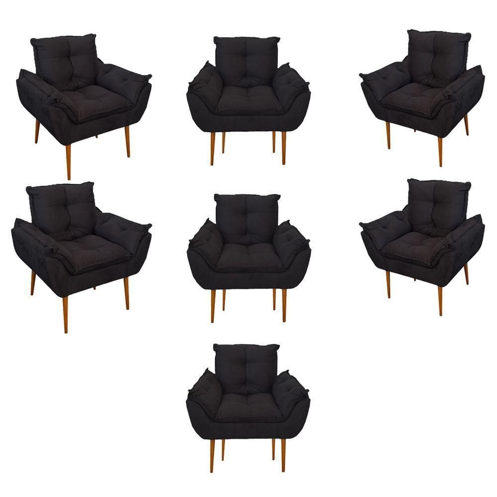 Kit 07 Poltronas Decorativas Opala Retro Consultório Cor:preto