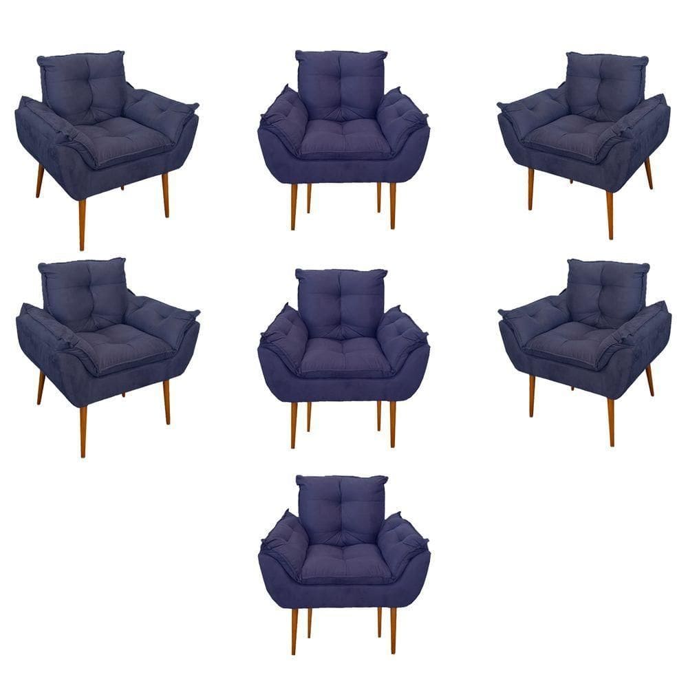 Kit 07 Poltronas Decorativas Opala Retro Consultório Cor:azul Marinho