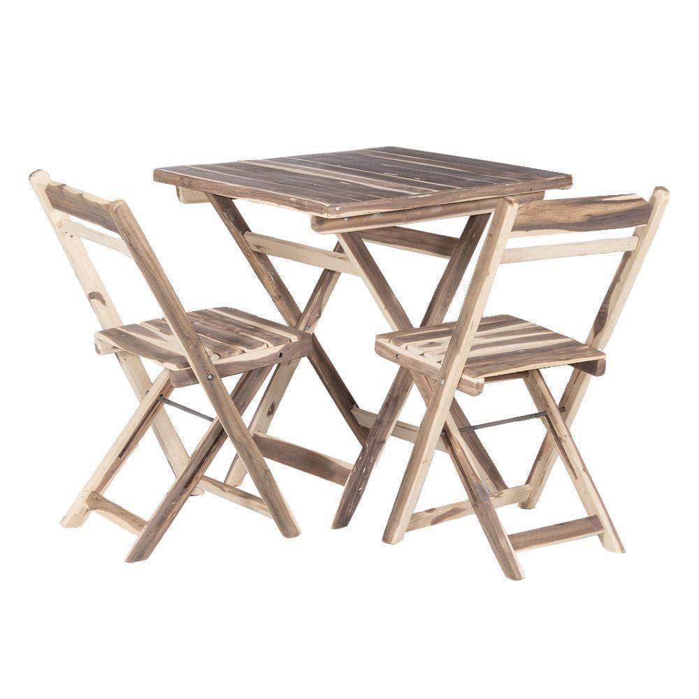 Conjunto Mesa Dobrável Com 2 Cadeiras 100% Madeira De Lei Ypê Natural