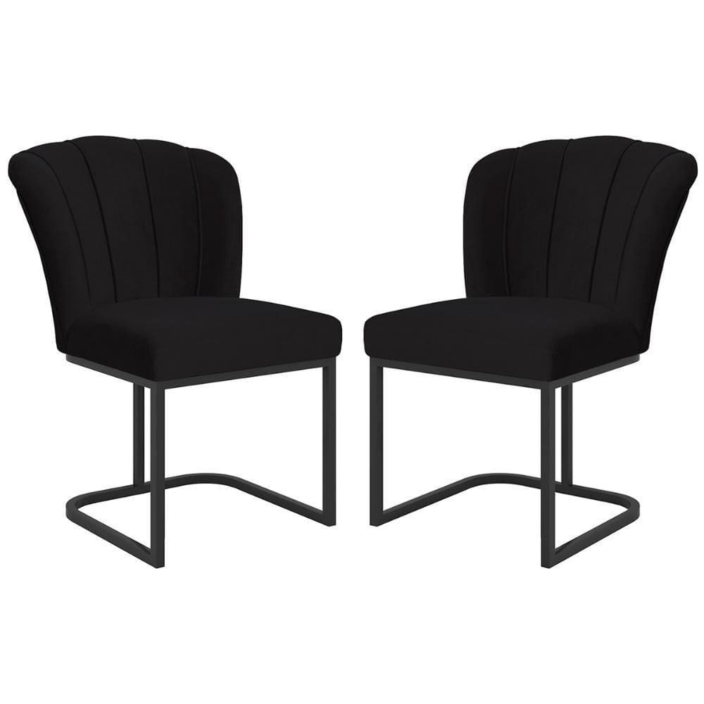 Kit 2 Cadeiras Poltrona Flor Pés Metal Preto Mesa Quarto Cozinha Preto