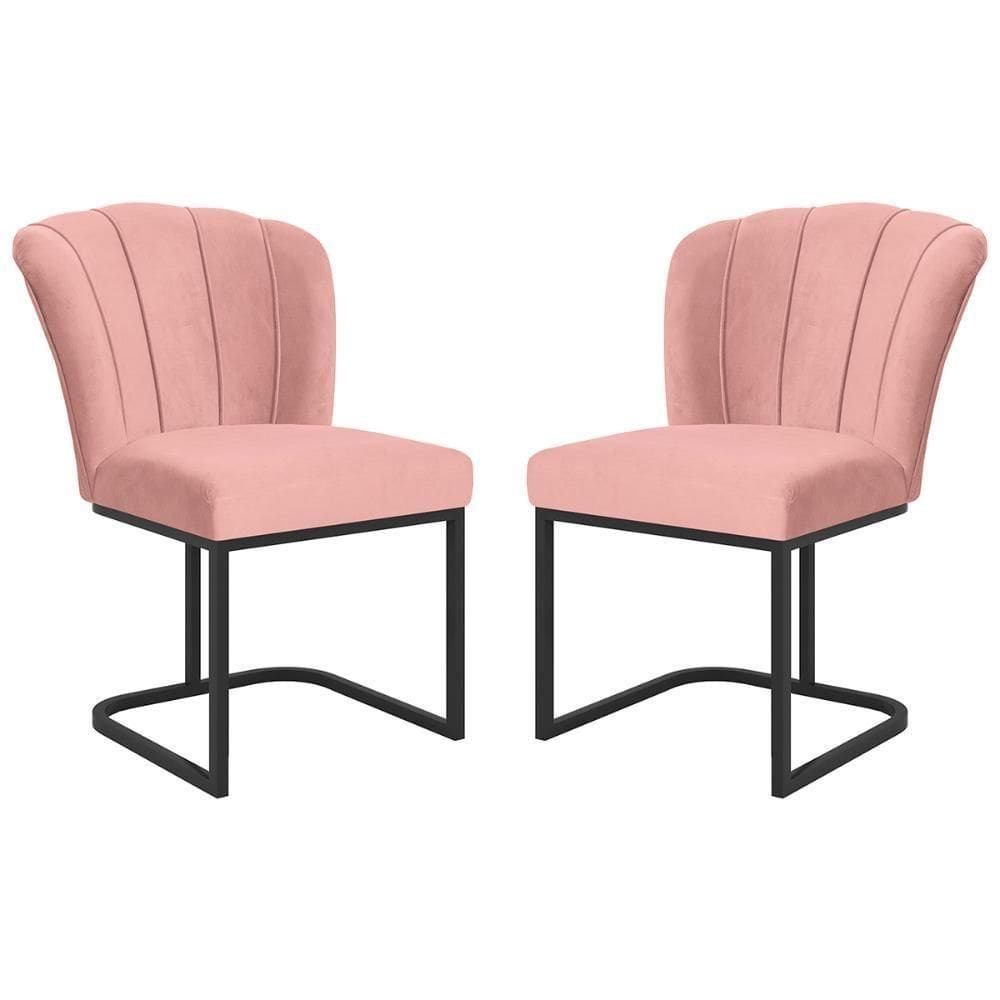 Kit 2 Cadeiras Poltrona Flor Pés Metal Preto Mesa Quarto Cozinha Rosa