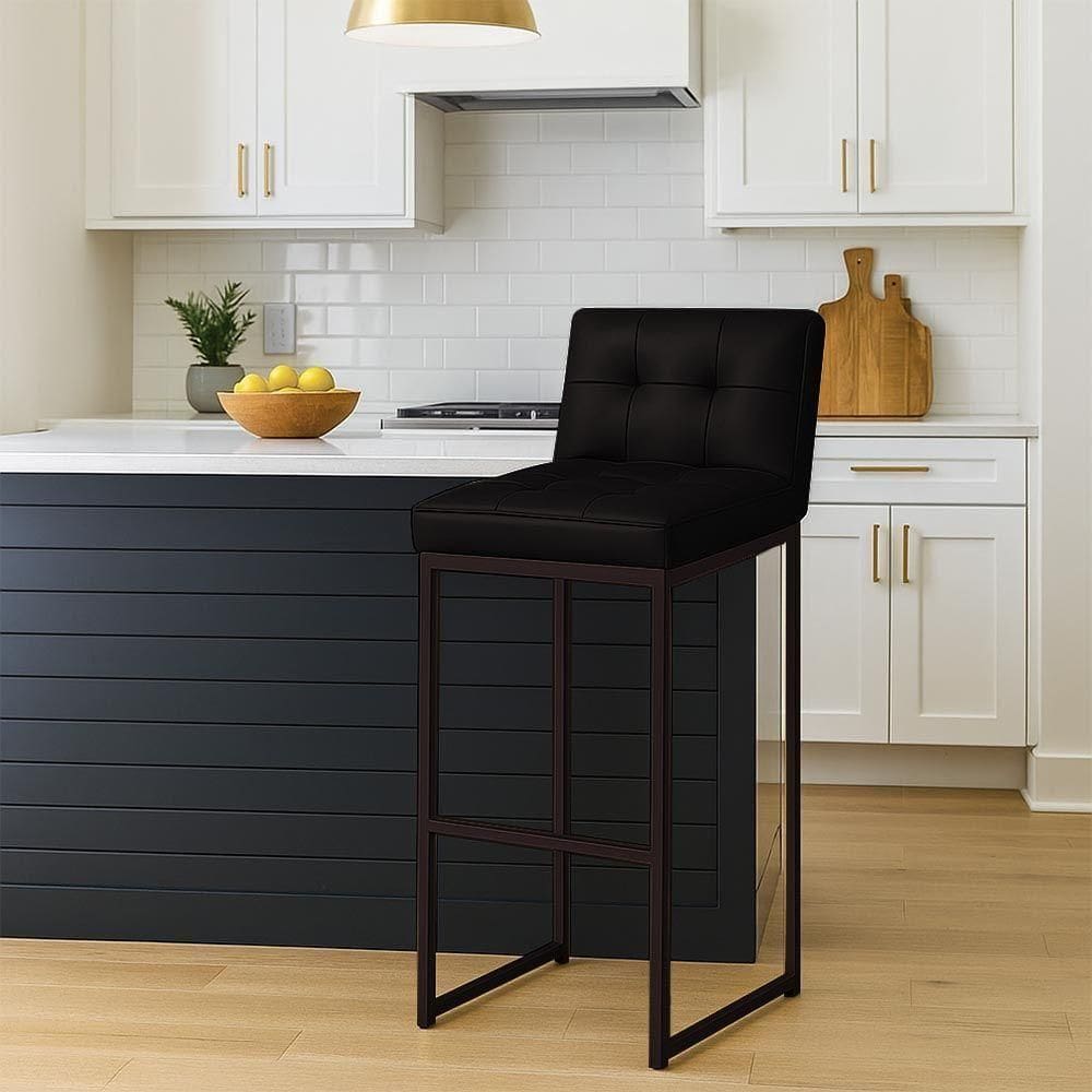 Banqueta Cozinha Alta Com Encosto Industrial Preto Lirina Pu Preto C05 - D`rossi