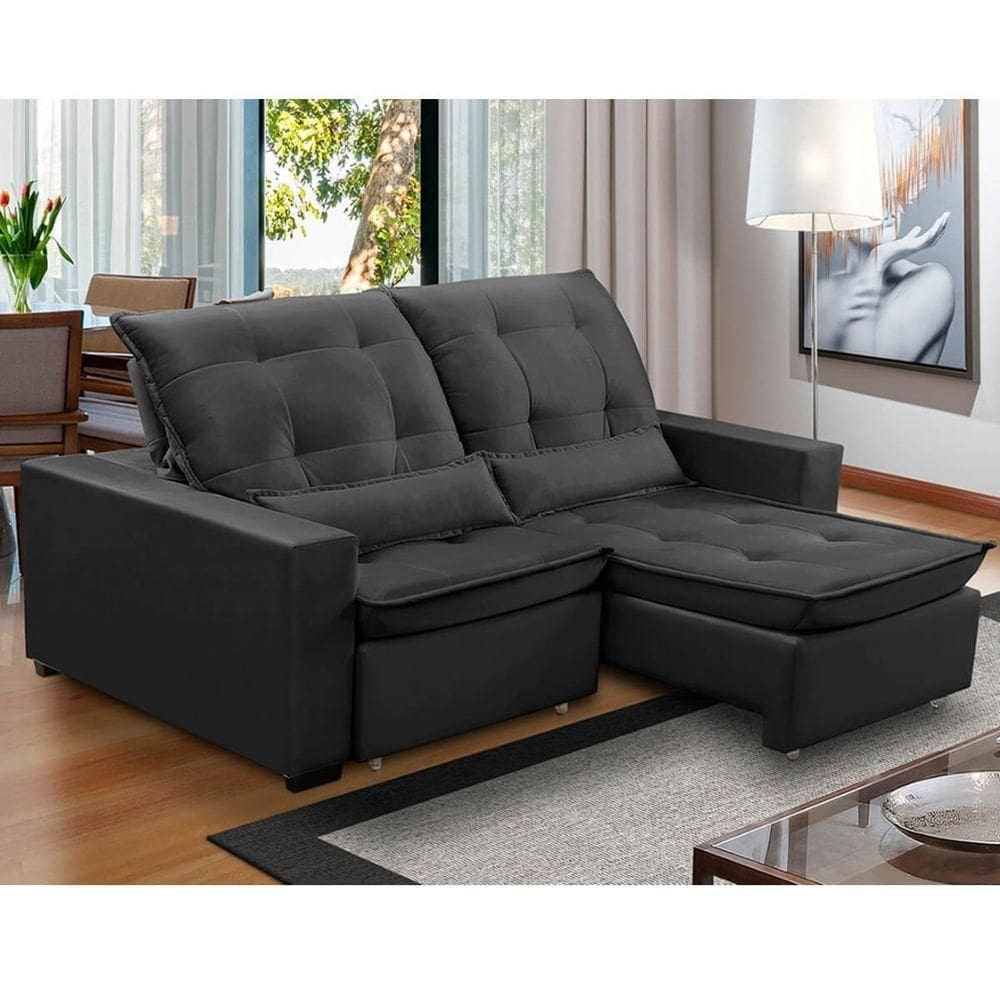 Sofa Retratil Reclinavel 2 Lugares 2,60m Atlantis Veludo Grafite Lansofbr