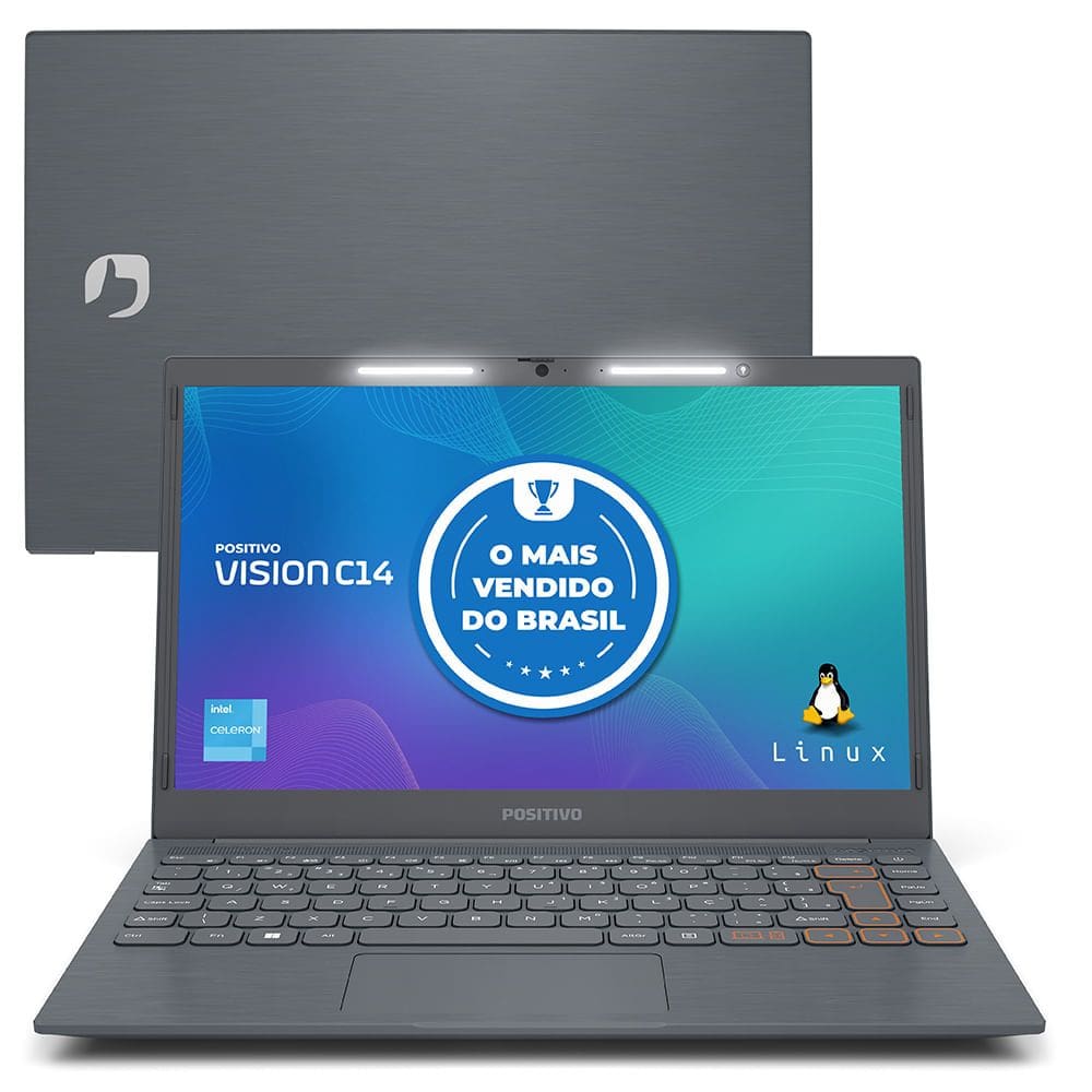 Notebook Positivo Vision C14 Intel® Celeron® Linux 8GB RAM 256GB eMMC 14.1” LED HD Lumina BAR - Cinza