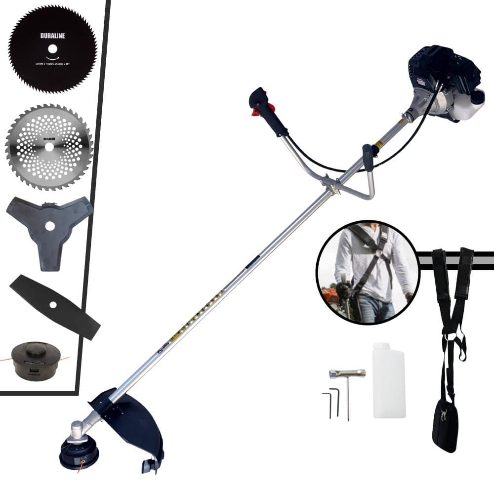 Roçadeira Com Sistema Antivibração Toyama RT43LB25A À Gasolina 43cc Para Todos os Tipos de Trabalho Com Carretel de Nylon + Kit de 4 Lâminas de Cortes