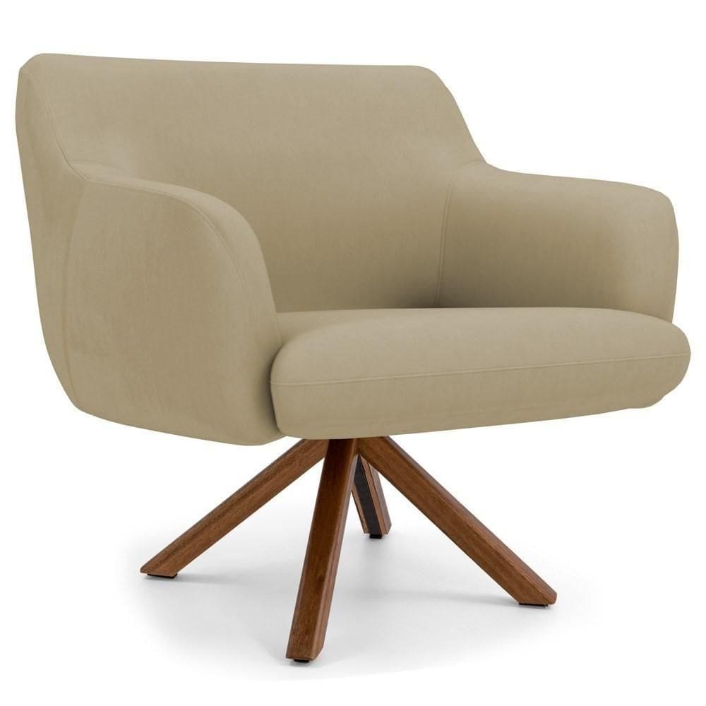 Poltrona Decorativa Giratória Base Giromad Madeira Jade Veludo C-68 Bege - Domi