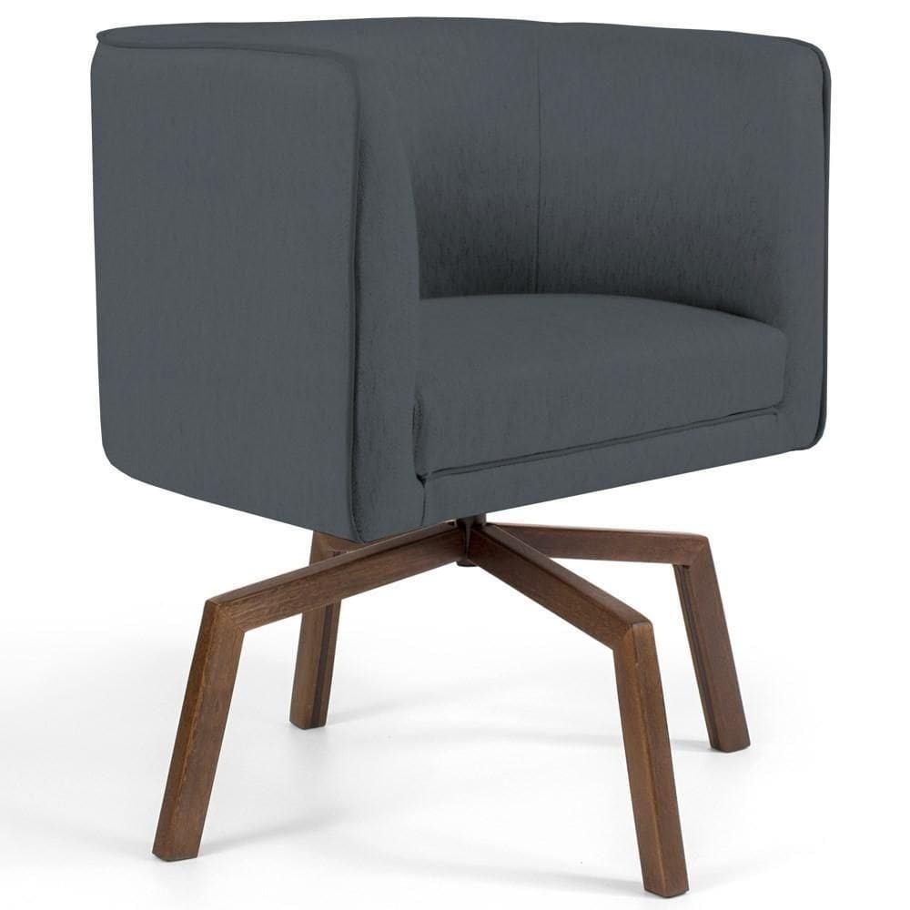 Poltrona Decorativa Giratória Base Ka Madeira Betina C-03 Corano Cinza - Domi