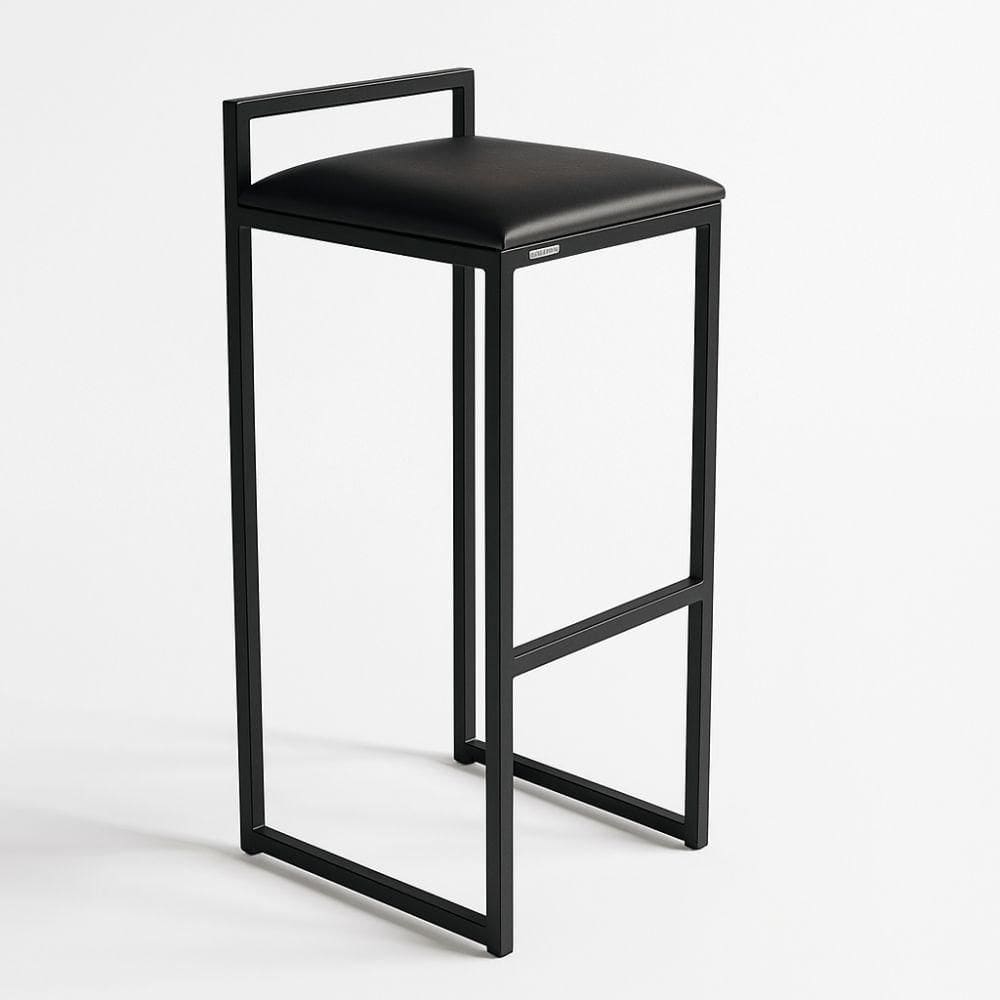 Banqueta Ferro Alta Industrial Metal Bar Moderno Corino Cor:preto