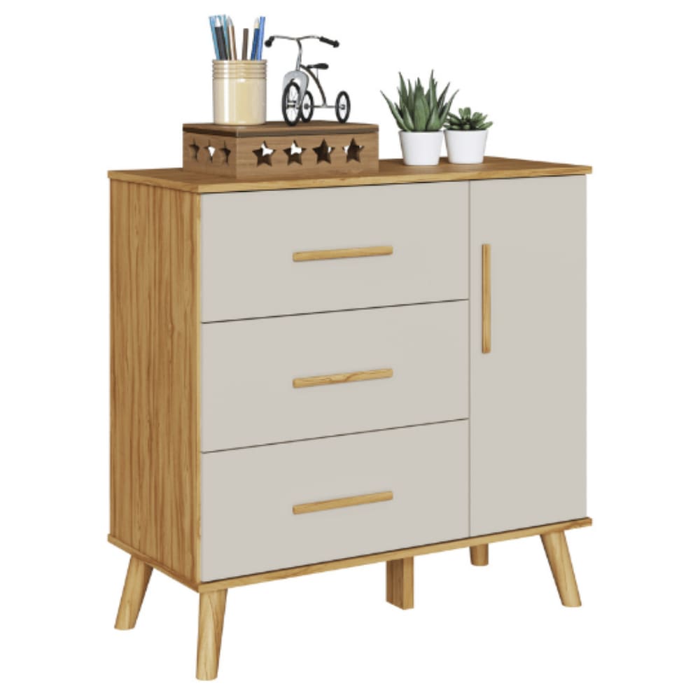 Cômoda Infantil Bebê 4Gavetas 1 Porta Lisa Off White Amêndoa