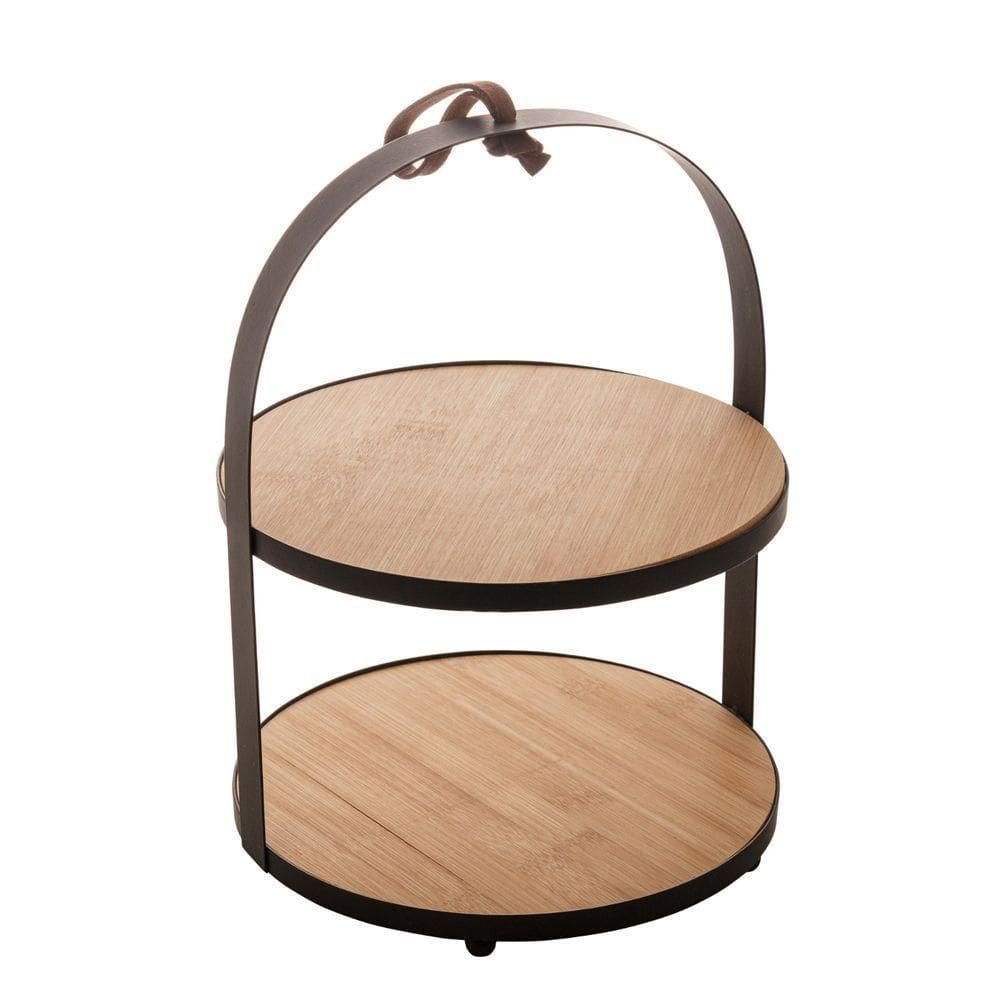 Suporte Para Doces De Bambu 2 Andares Com Moldura De Metal 19,5 X 26 Cm Lyor