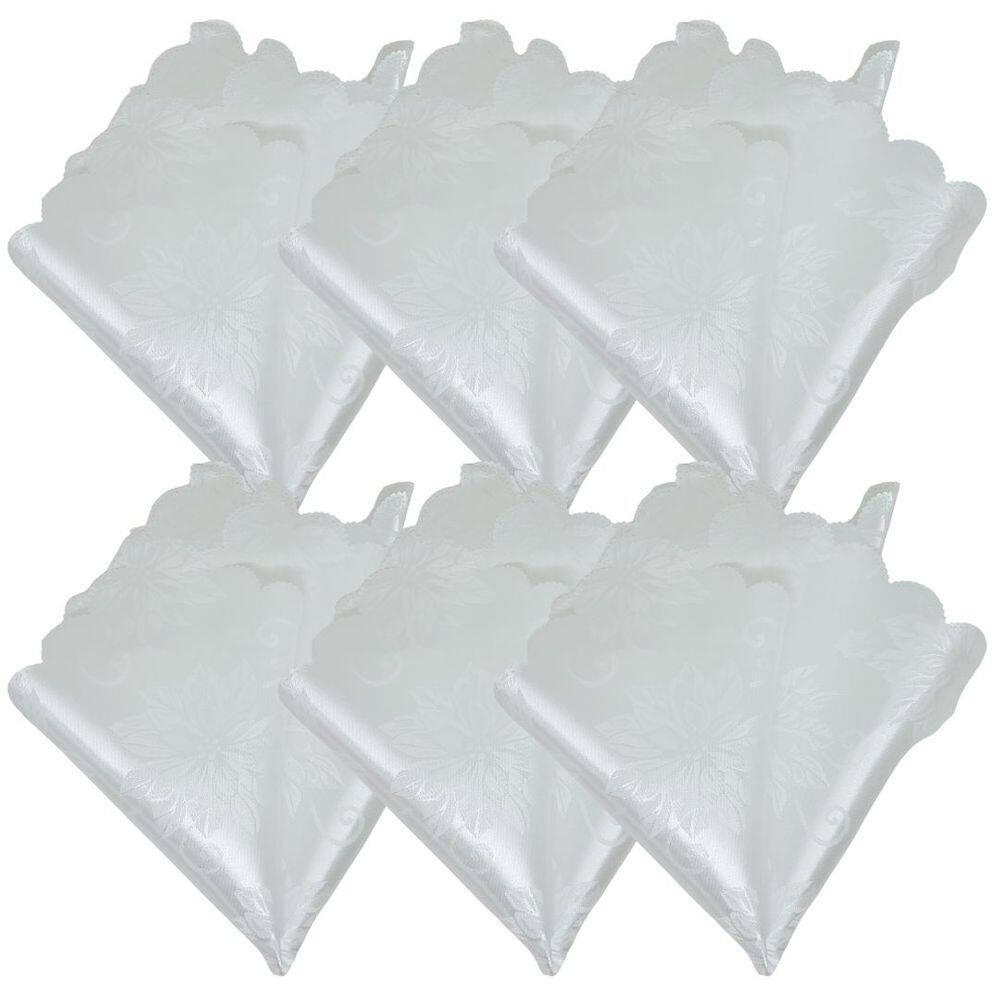 Jogo 6 Guardanapos Tecido Adamasc Branco Floral Prime 45x45cm Borda Floral - Tuut