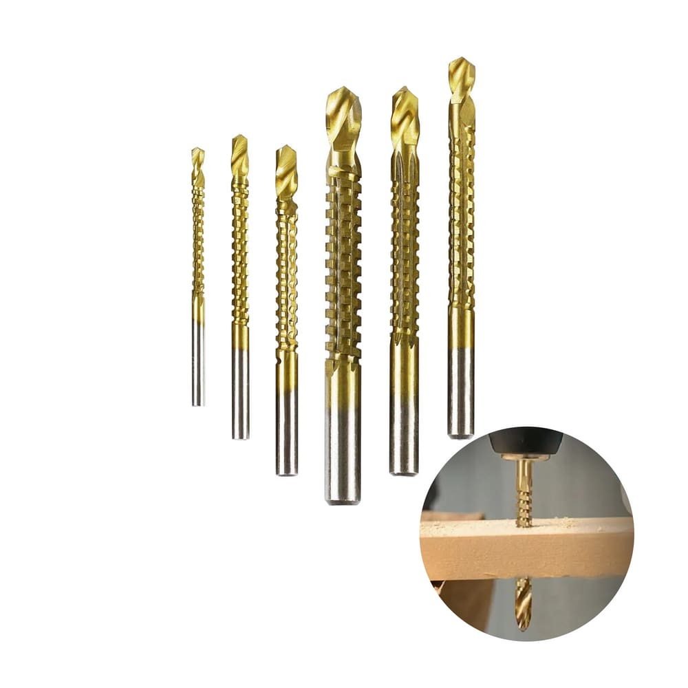 Jogo de Broca de Corte Lateral Hss 6 Peças Titânio Charbs