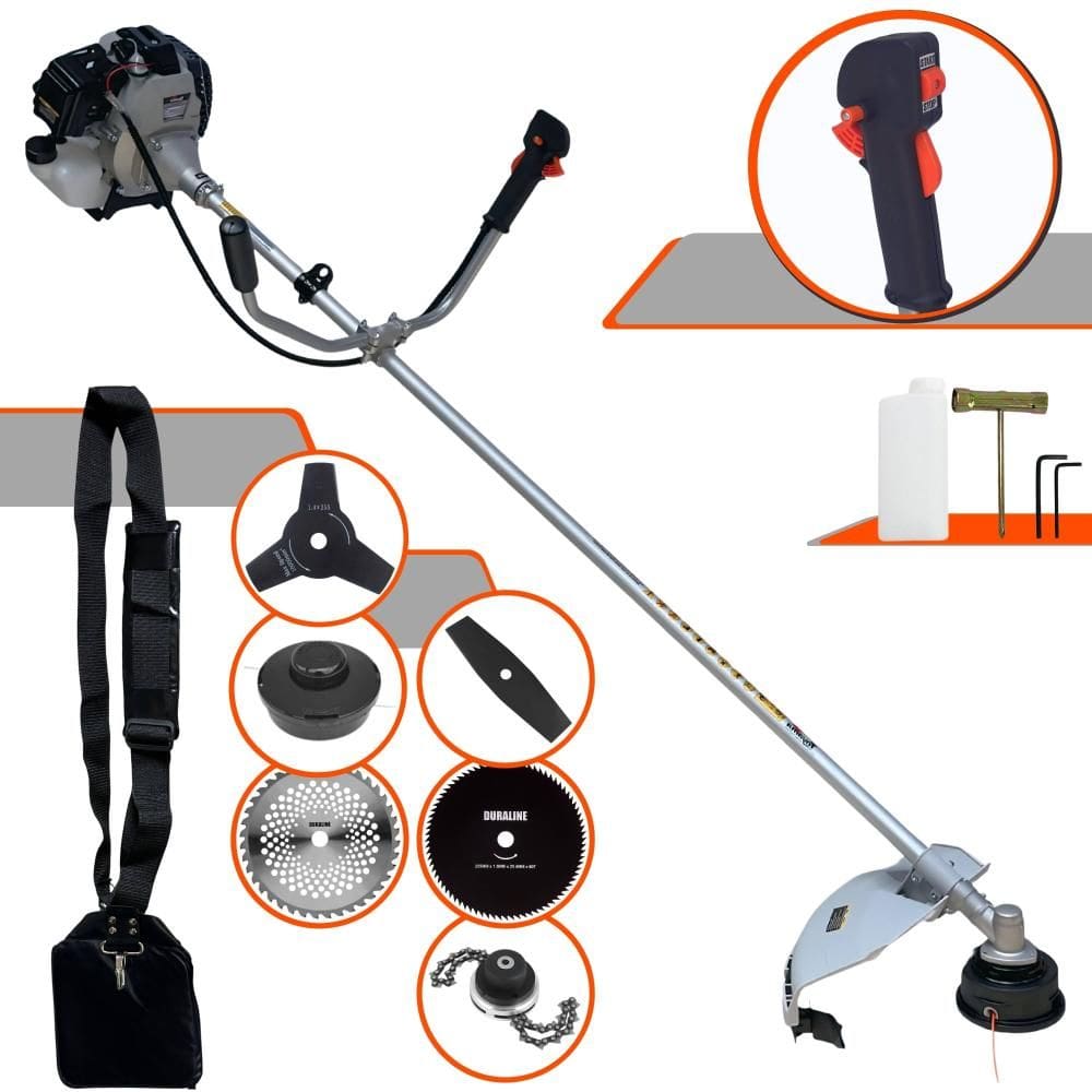 Roçadeira À Gasolina TBC43H 43cc 1,7HP Com Sistema Antivibração Carretel e Faca 3 Pontas + Faca 2 Pontas, Faca 40 Dentes, Faca 80 Dentes e Trimmer