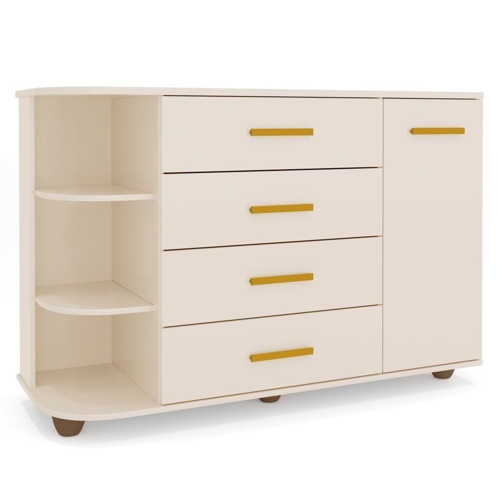Cômoda Infantil Com Cantoneira E 4 Gavetas 100% Mdf New Lorena Off White - Phoenix