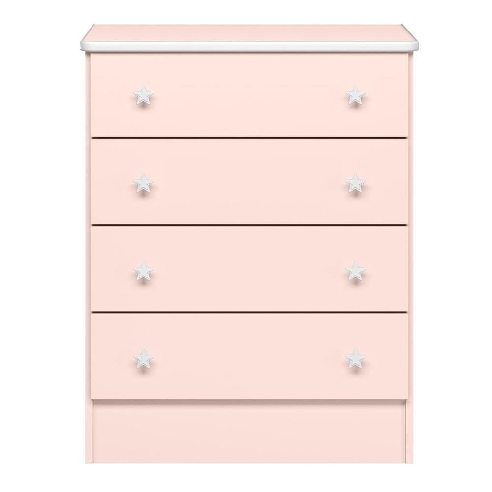 Cômoda Infantil Com 4 Gavetas Doce Sonho Rosa - Qmovi