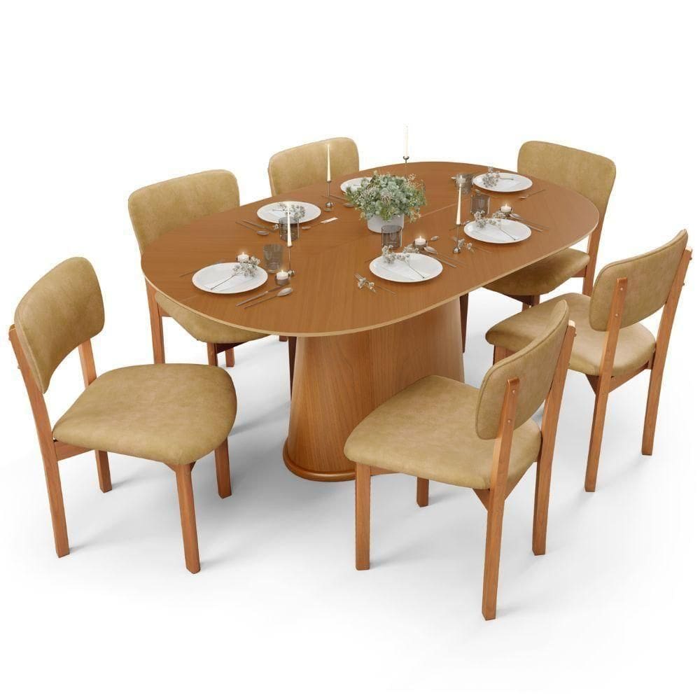 Mesa Para Sala De Jantar Valência Com 06 Cadeiras Sala De Jantar Dara L02 Couríssimo Fendi - Lyam Decor