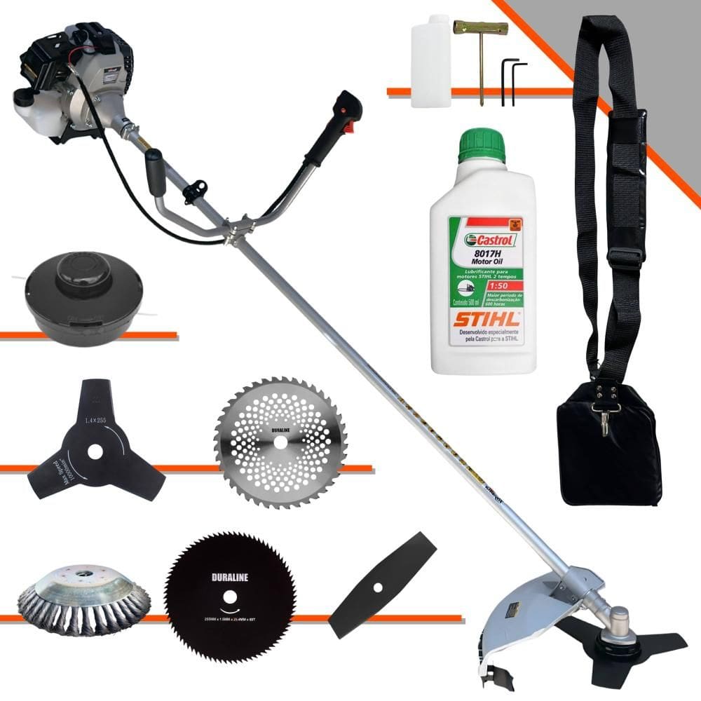 Aparador de Grama Profissional À Gasolina Toyama TBC43H 43cc 1,7HP 12.000rpm Roçadeira Multifuncional Lateral Com 6 Opções de Cortes + ÓLEO STIHL 2T