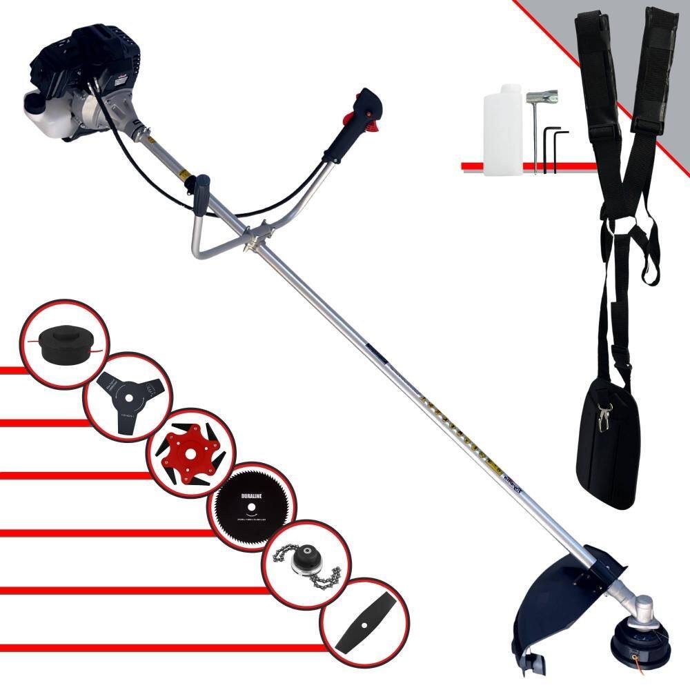 Roçadeira C/ Sistema Antivibração Toyama RT43LB25A À Gasolina 43cc 1,7HP 6 Opções de Corte Com Facas 2 Pontas, 3 Pontas, 6 Pontas, 80 Dentes e Trimmer