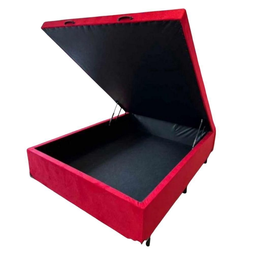 Cama Box Baú Casal Suede Vermelho 138x188 - Rr Colchoes